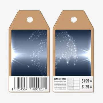 Vector tags design on both sides, cardboard sale labels with barcode. Dotted 스톡 일러스트