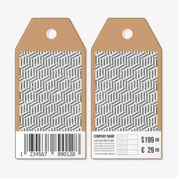 Vector tags design on both sides, cardboard sale labels with barcode. Recurri イラスト素材