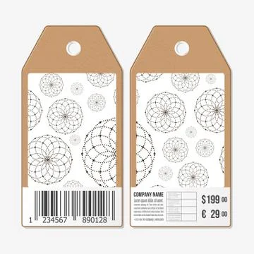 Vector tags design on both sides, cardboard sale labels with barcode. Dotted  Illustrazione stock