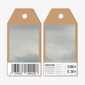 Vector tags design on both sides, cardboard sale labels with barcode. Polygonal Illustrazione stock