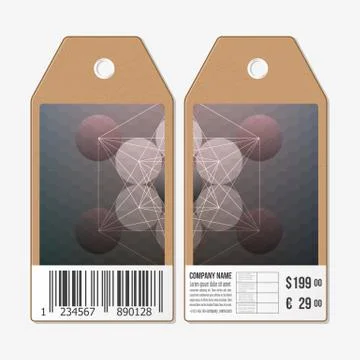 Vector tags design on both sides, cardboard sale labels with barcode. Colorful Stock Illustration