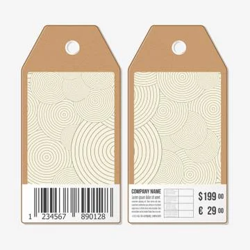 Vector tags design on both sides, cardboard sale labels with barcode. Modern Stock Illustration