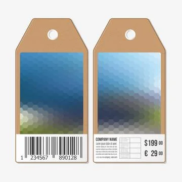 Vector tags design on both sides, cardboard sale labels with barcode. Blurred Stock Illustration