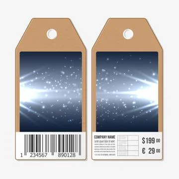 Vector tags design on both sides, cardboard sale labels with barcode. Abstract 스톡 일러스트