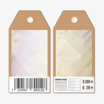 Vector tags design on both sides, cardboard sale labels with barcode. Abstract 스톡 일러스트