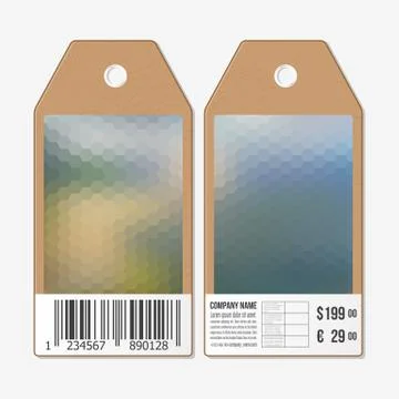 Vector tags design on both sides, cardboard sale labels with barcode. Blurred Stock Illustration
