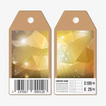 Vector tags design on both sides, cardboard sale labels with barcode. Abstract 스톡 일러스트