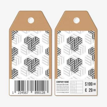 Vector tags design on both sides, cardboard sale labels with barcode. Recurring イラスト素材
