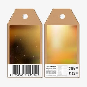 Vector tags design on both sides, cardboard sale labels with barcode. Blurred Stock Illustration