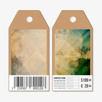 Vector tags design on both sides, cardboard sale labels with barcode. Abstract Illustrazione stock
