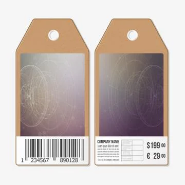 Vector tags design on both sides, cardboard sale labels with barcode. Abstract Illustrazione stock