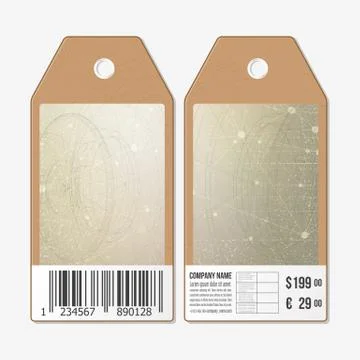 Vector tags design on both sides, cardboard sale labels with barcode. Abstract Stock Illustration