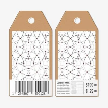 Vector tags design on both sides, cardboard sale labels with barcode. Dotted イラスト素材