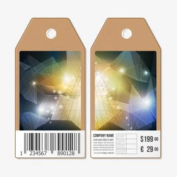 Vector tags design on both sides, cardboard sale labels with barcode. Abstract 스톡 일러스트