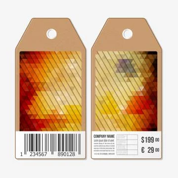 Vector tags design on both sides, cardboard sale labels with barcode. Polygonal Illustrazione stock