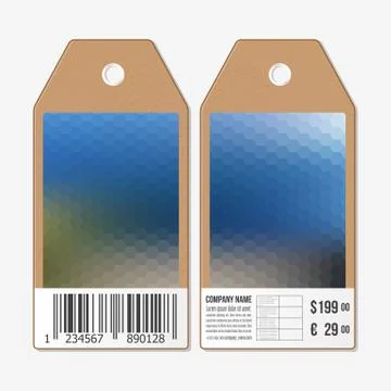 Vector tags design on both sides, cardboard sale labels with barcode. Blurred Illustrazione stock