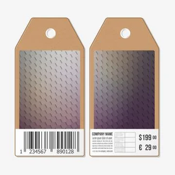 Vector tags design on both sides, cardboard sale labels with barcode. Polygonal Illustrazione stock