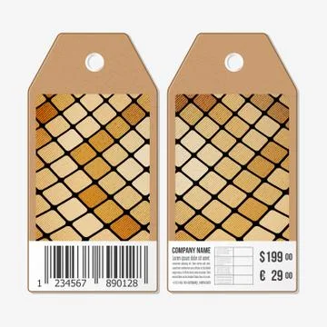 Vector tags design on both sides, cardboard sale labels with barcode. Abstract 스톡 일러스트