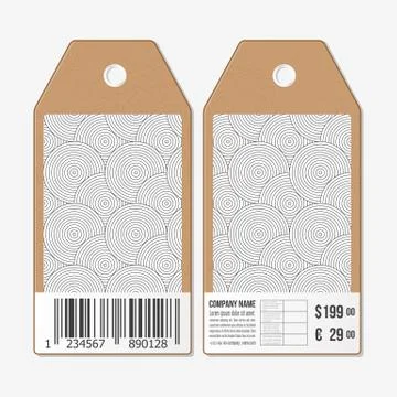 Vector tags design on both sides, cardboard sale labels with barcode. Modern  Stock Illustration