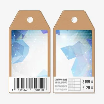 Vector tags design on both sides, cardboard sale labels with barcode. Abstrac Stock Illustration