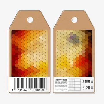 Vector tags design on both sides, cardboard sale labels with barcode. Polygon Illustrazione stock