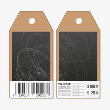 Vector tags design on both sides, cardboard sale labels with barcode. Abstrac Stock Illustration