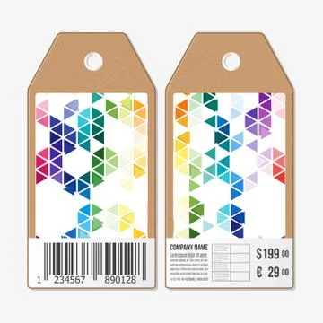 Vector tags design on both sides, cardboard sale labels with barcode. Abstrac Illustrazione stock
