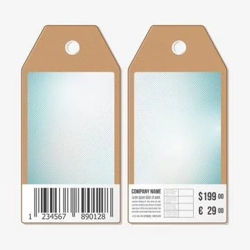 Vector tags design on both sides, cardboard sale labels with barcode. Lines 스톡 일러스트