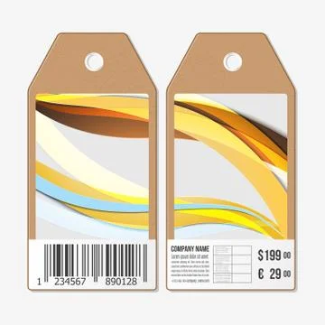 Vector tags design on both sides, cardboard sale labels with barcode. Abstract Stock Illustration