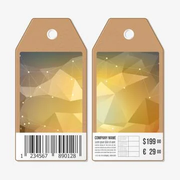 Vector tags design on both sides, cardboard sale labels with barcode. Abstract Stock Illustration