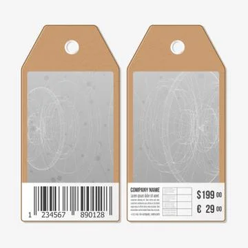 Vector tags design on both sides, cardboard sale labels with barcode. Abstract Illustrazione stock