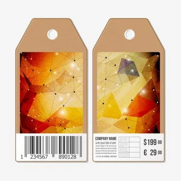 Vector tags design on both sides, cardboard sale labels with barcode. Abstract 스톡 일러스트