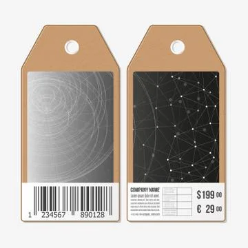 Vector tags design on both sides, cardboard sale labels with barcode. Abstract 스톡 일러스트