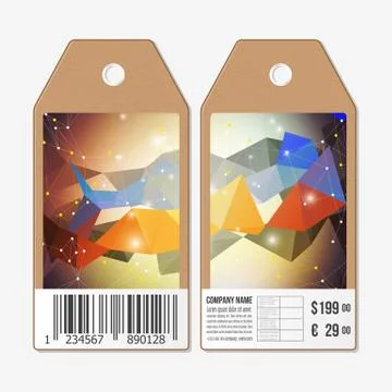 Vector tags design on both sides, cardboard sale labels with barcode. Abstract Stock Illustration