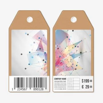 Vector tags design on both sides, cardboard sale labels with barcode. Abstract Illustrazione stock