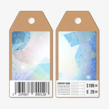 Vector tags design on both sides, cardboard sale labels with barcode. Abstract Stock Illustration
