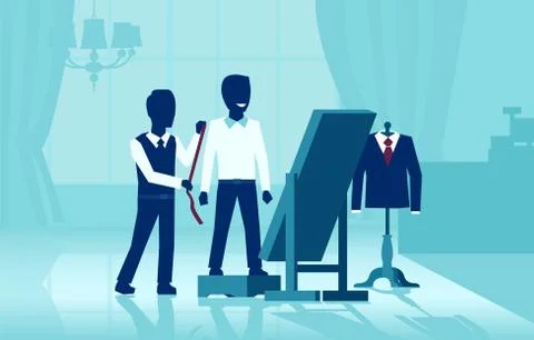 Vector of a tailor measuring client size Stock Illustration