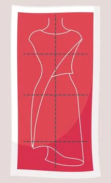 Vector tailor pattern of elegant dress at red background, pattern in sewing shop イラスト素材