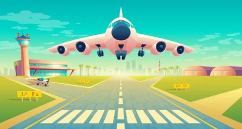 Vector takeoff of plane on landing strip Illustrazione stock
