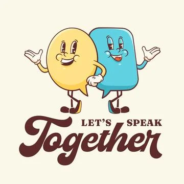 Vector Talk Language Learning Group of Characters Illustration. Groovy Cartoon Stock Illustration