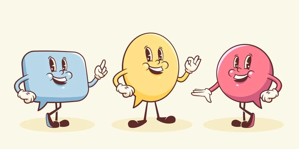 Vector Talk Language Learning Group of Characters Illustration. Groovy Cartoon Illustrazione stock