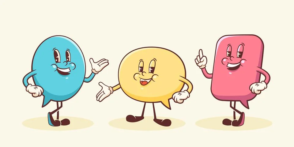 Vector Talk Language Learning Group of Characters Illustration. Groovy Cartoon Stock Illustration