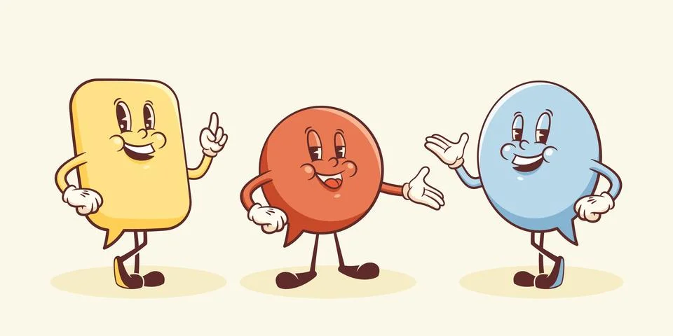 Vector Talk Language Learning Group of Characters Illustration. Groovy Cartoon Stock Illustration