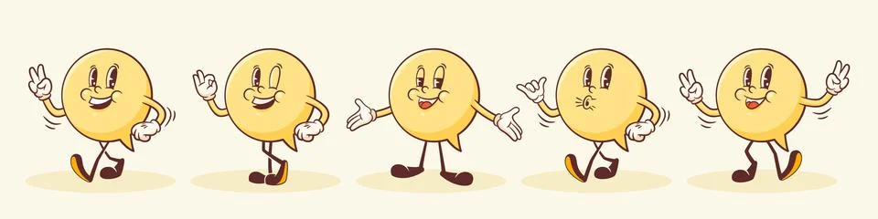 Vector Talk Language Learning Group of Characters Illustrations Set. Groovy Stock Illustration