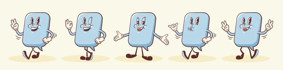 Vector Talk Language Learning Group of Characters Illustrations Set. Groovy Stock Illustration