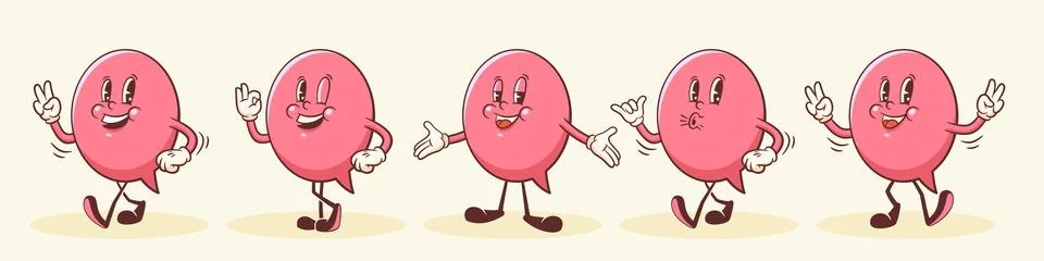 Vector Talk Language Learning Group of Characters Illustrations Set. Groovy Stock Illustration