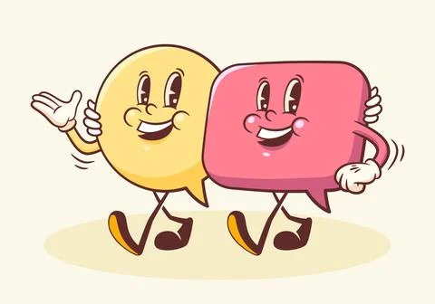 Vector Talk Language Learning Walking Characters Illustration. Groovy Cartoon Illustrazione stock