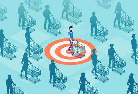 Vector of a targeted customer with a shopping cart Stock Illustration