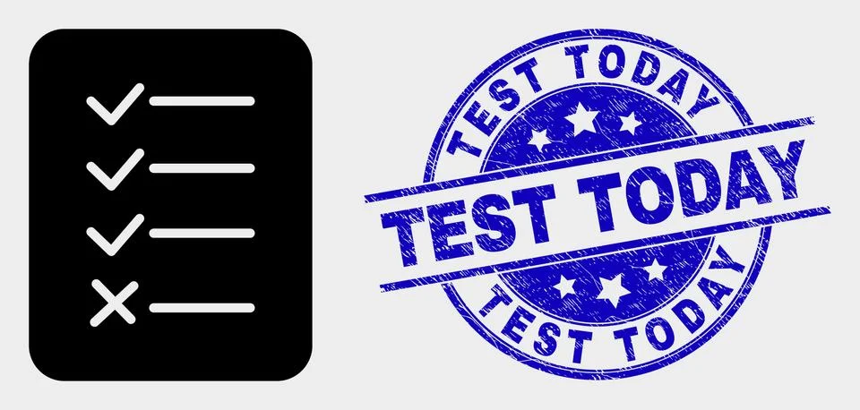 Vector Task List Page Icon and Grunge Test Today Seal Illustrazione stock