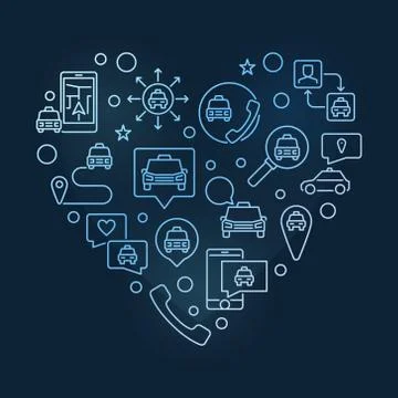 Vector Taxi Heart concept linear blue modern illustration Stock Illustration